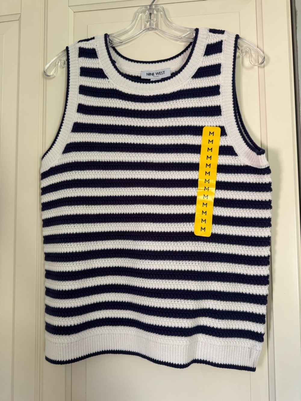 Nine West Navy and White Striped Knit Sleeveless Top